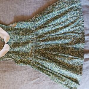 Green Pleated A-Line Sundress with Peter Pan Collar